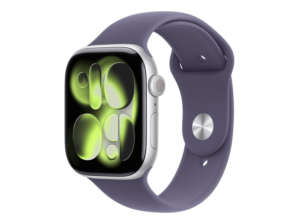 Apple Watch Series 11 GPS + Cellular 46mm Silver Aluminium Case with Purple Fog Sport Band - S/M | Apple
