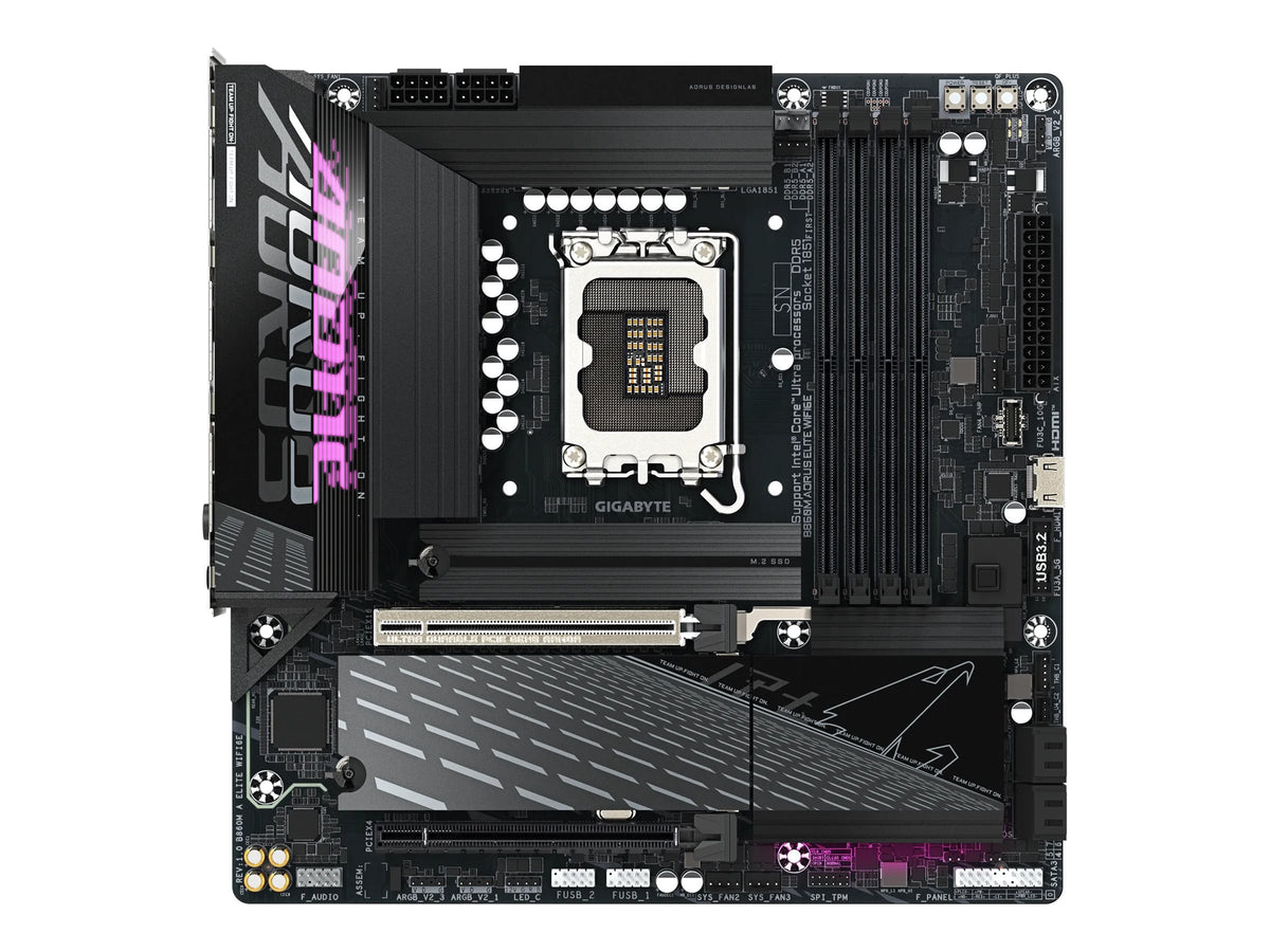 Gigabyte B860M AORUS ELITE WIFI6E | Processor family Intel | Processor socket LGA1851 | DDR5 | Supported hard disk drive interfaces SATA, M.2 | Number of SATA connectors 4