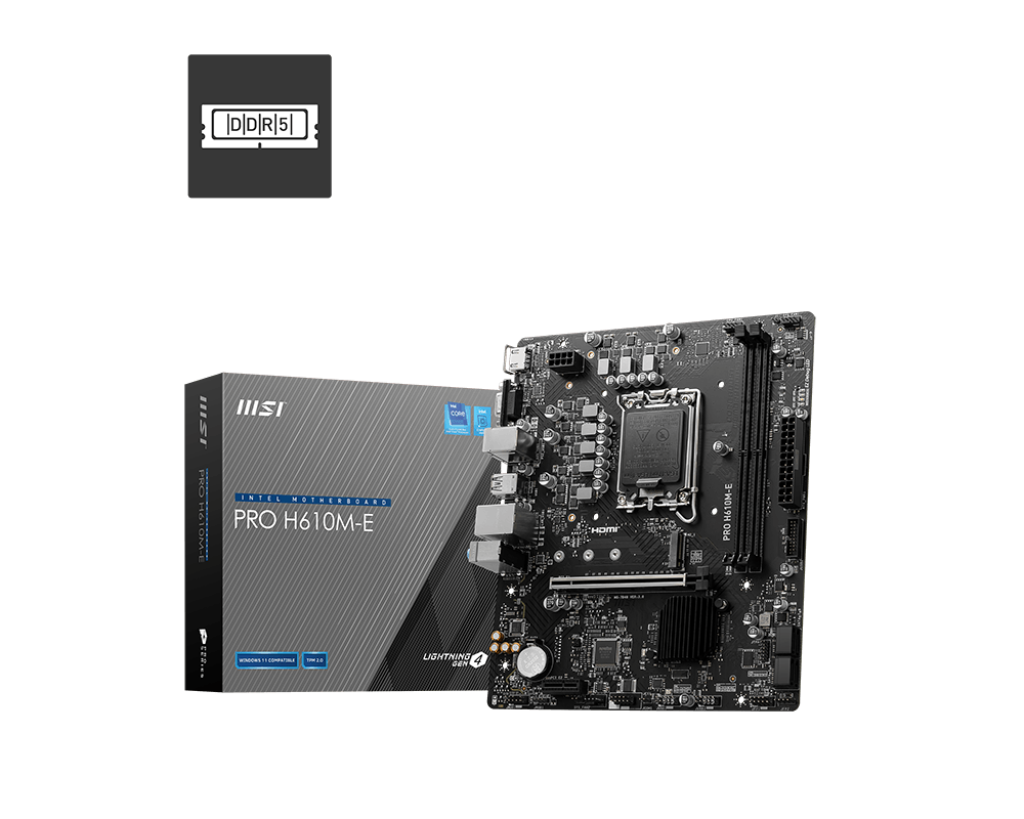 MSI | PRO H610M-E | Processor family Intel | Processor socket  LGA1700 | Supported hard disk drive interfaces SATA, M.2 | Number of SATA connectors 4