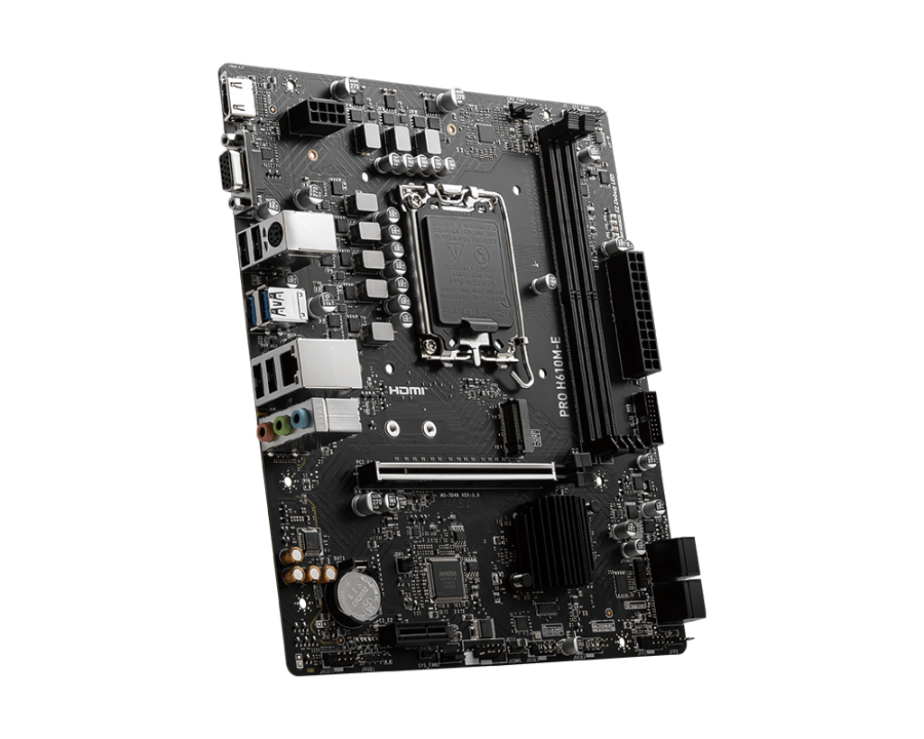 MSI | PRO H610M-E | Processor family Intel | Processor socket  LGA1700 | Supported hard disk drive interfaces SATA, M.2 | Number of SATA connectors 4