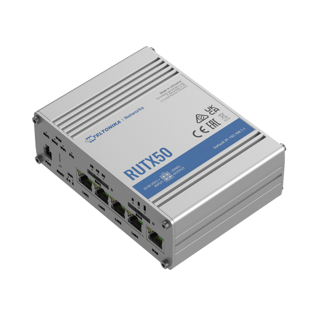 Teltonika | INDUSTRIAL 5G ROUTER | RUTX50 | 802.11ac | 867 Mbit/s | 10/100/1000 Mbps Mbit/s | Ethernet LAN (RJ-45) ports 5 | Mesh Support Yes | MU-MiMO Yes | 5G | Antenna type Internal
