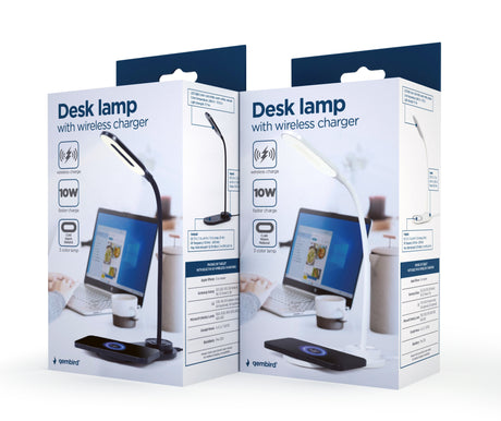 Gembird TA-WPC10-LED-01 Desk lamp with wireless charger, Black | Cold white, warm white, natural 2893-7072 K | Phone or tablet with built-in Qi wireless charging