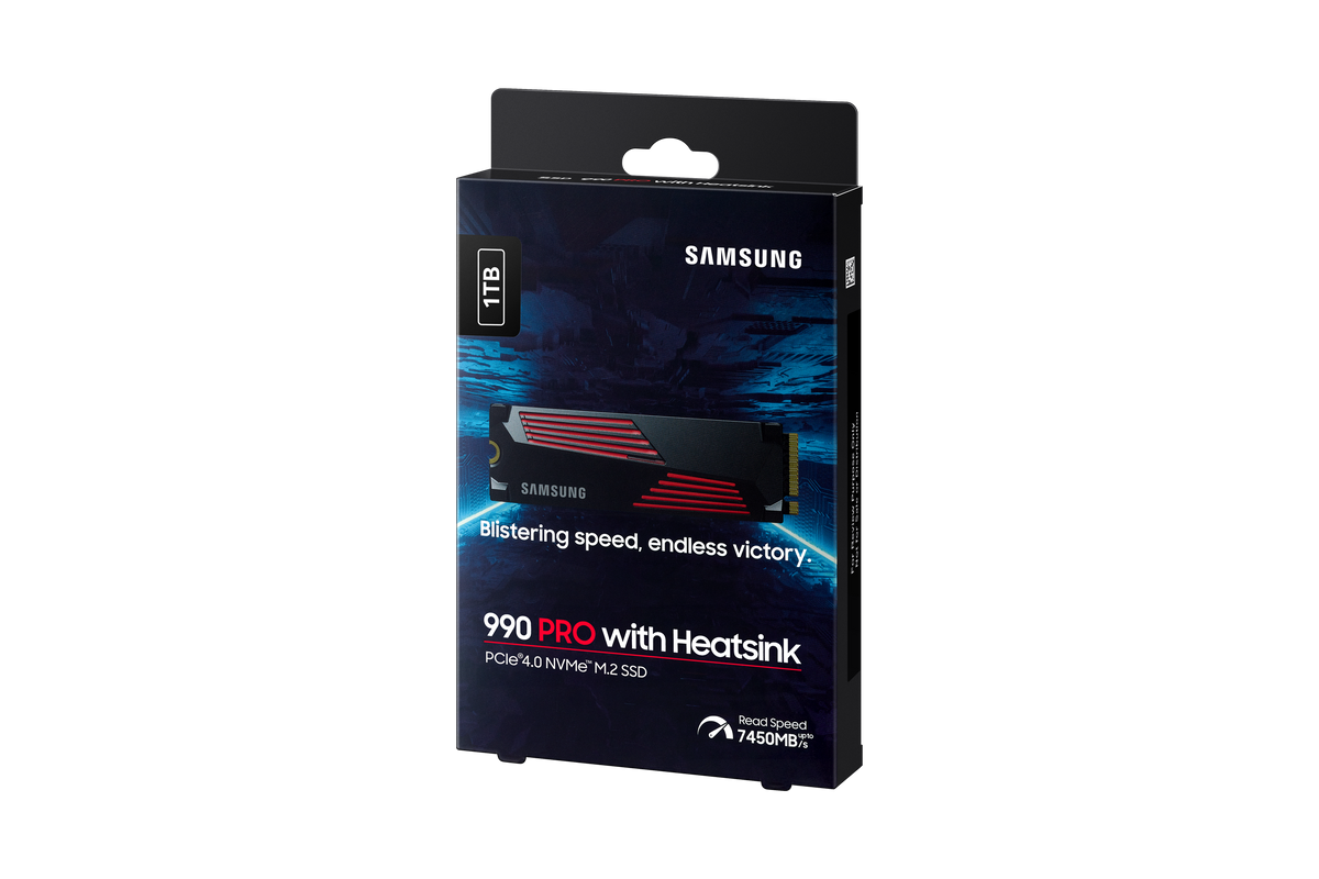 Samsung | 990 PRO with Heatsink | 1000 GB | SSD form factor M.2 2280 | Solid-state drive interface M.2 NVME | Read speed 7450 MB/s | Write speed 6900 MB/s