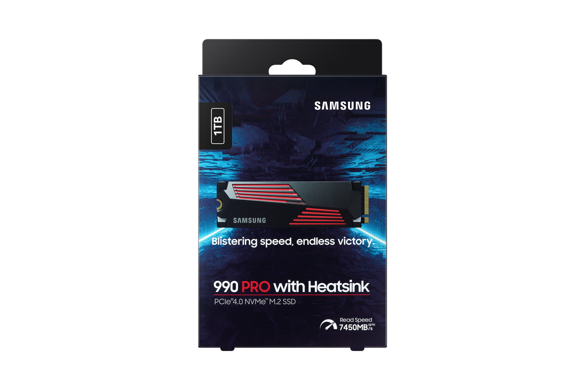 Samsung | 990 PRO with Heatsink | 1000 GB | SSD form factor M.2 2280 | Solid-state drive interface M.2 NVME | Read speed 7450 MB/s | Write speed 6900 MB/s