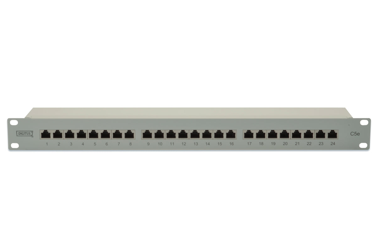 Digitus | Patch Panel | DN-91524S | 48.2 x 4.4 x 10.9 cm | Category: CAT 5e; Ports: 24 x RJ45; Retention strength: 7.7 kg; Insertion force: 30N max | White