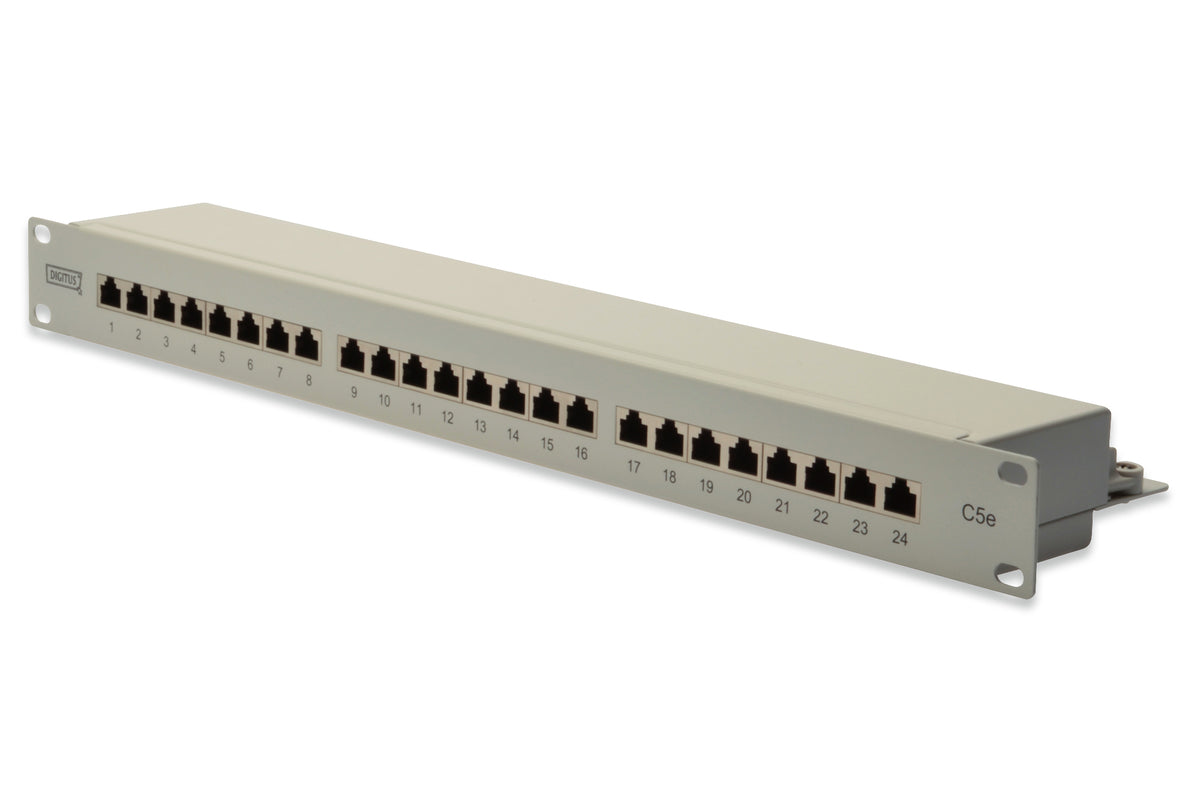 Digitus | Patch Panel | DN-91524S | 48.2 x 4.4 x 10.9 cm | Category: CAT 5e; Ports: 24 x RJ45; Retention strength: 7.7 kg; Insertion force: 30N max | White