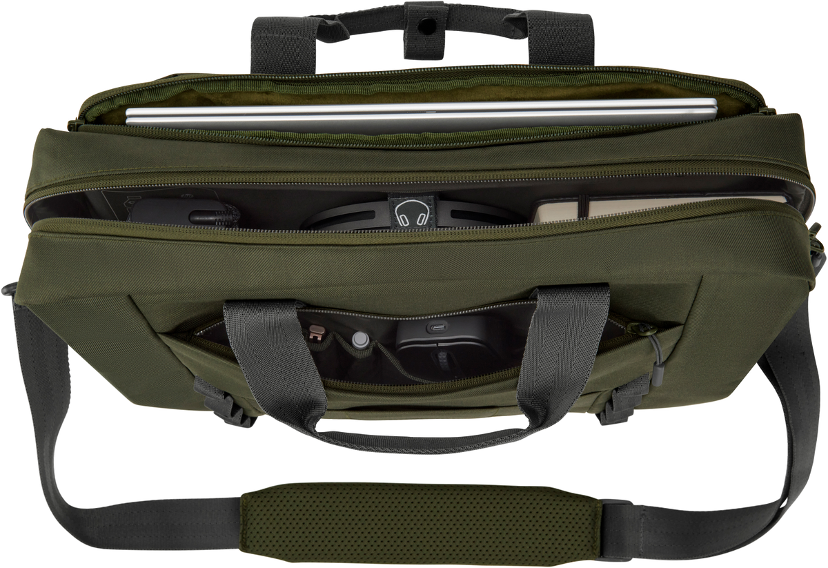 HP Modular 15.6 Top Load, 3-in-One (Pouch, Top Load, Sleeve), Water Resistant, Cable Pass-through, 22 Liter Capacity - Dark Olive Green