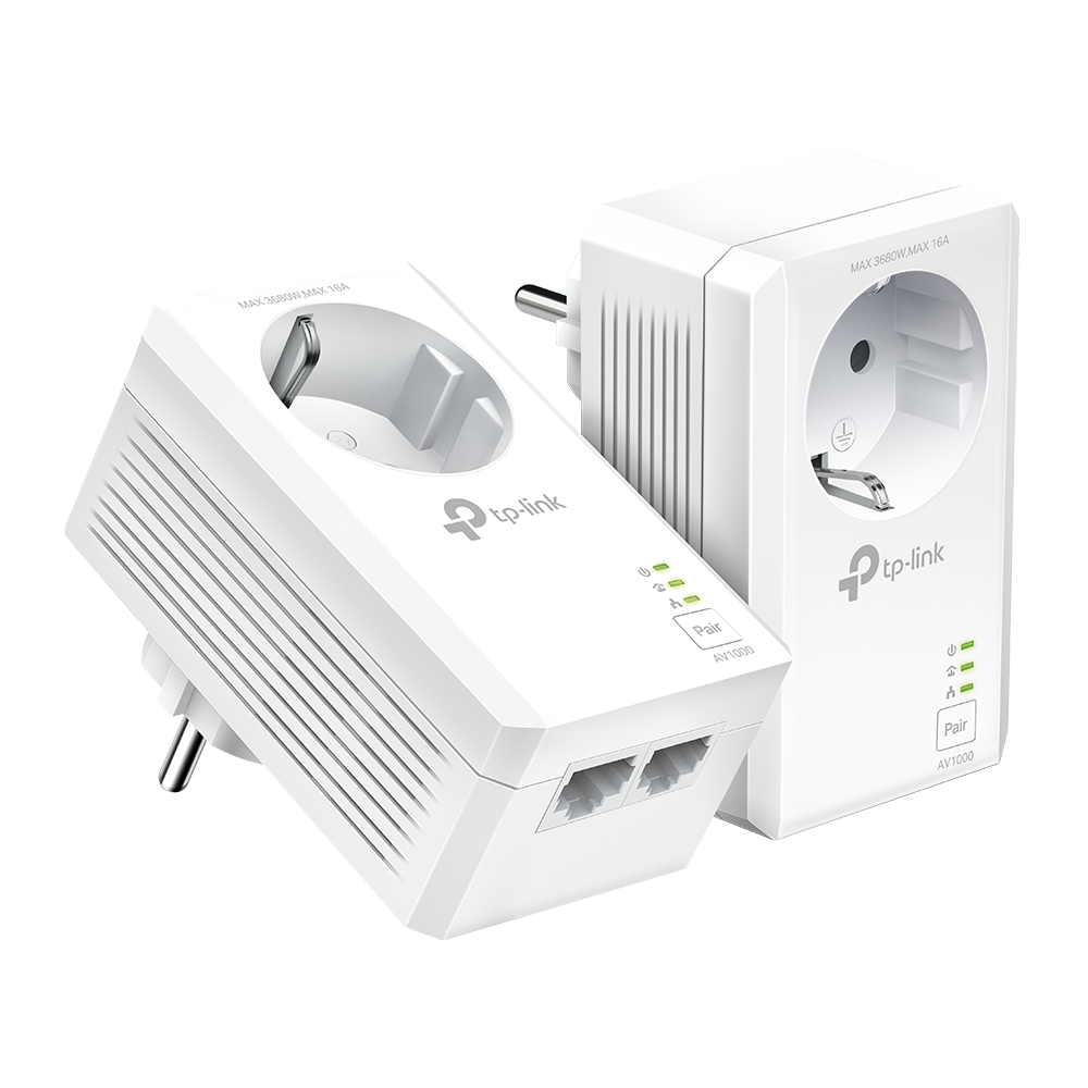 TP-LINK | AV1000 2-Port Gigabit Passthrough Powerline Starter Kit | TL-PA7027P KIT | 10/100/1000 Mbit/s | Ethernet LAN (RJ-45) ports 2 | No Wi-Fi | Extra socket
