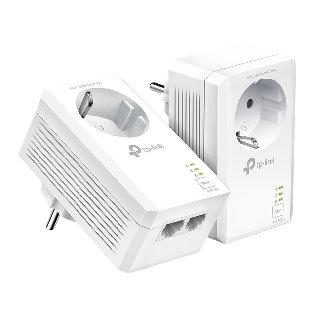 TP-LINK | AV1000 2-Port Gigabit Passthrough Powerline Starter Kit | TL-PA7027P KIT | 10/100/1000 Mbit/s | Ethernet LAN (RJ-45) ports 2 | No Wi-Fi | Extra socket