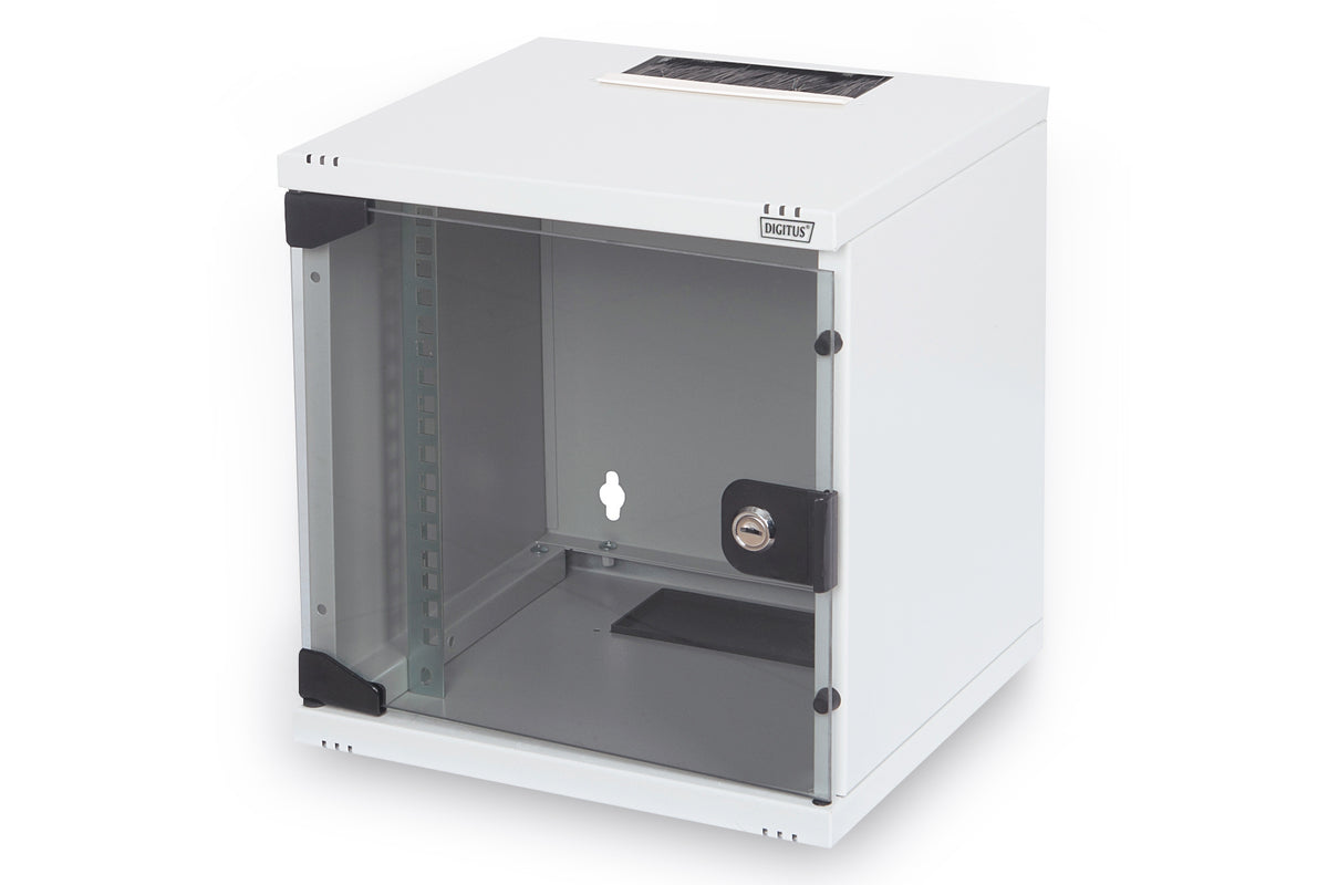 Digitus | 6U Wall Mounting Cabinet | DN-10-05U-1 | Safety class rating IP20; 200° door opening angle; Lockable safety-glass door; 254 mm (10") profile rails mounted on the front side inside of the cabinet, galvanized; 254 mm (10") profile rails are adjust