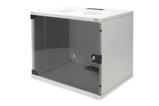 Digitus | 9U wall mounting cabinet | DN-19 09-U-S-1 | Safety class rating IP20. Lockable safety-glass door. 200° door opening angle. Front door: Glass door, single opening. Unmounted 460x540x400 mm. SOHO | Grey