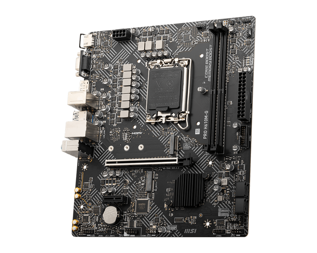 MSI | PRO H610M-G | Processor family Intel | Processor socket LGA1700 | DDR5 | Supported hard disk drive interfaces SATA, M.2 | Number of SATA connectors 4
