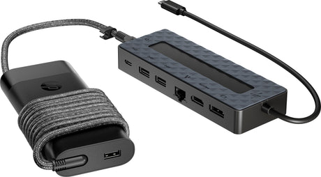 HP Universal USB-C Multiport Hub with 65W Power Adapter Notebook Charger – 2x USB-A, 2x USB-C(65W/Data), DisplayPort/HDMI, RJ-45, 1 year