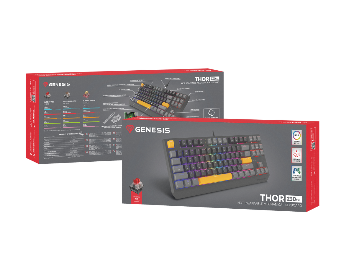 Genesis | THOR 230 | Mechanical Gaming Keyboard | Wired | US | Outemu Red | Anchor Gray Positive