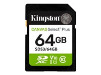 Kingston Canvas Select Plus | 64 GB | SD | Flash memory class Class 10, UHS-I, U1/U3, Video Class 10/30