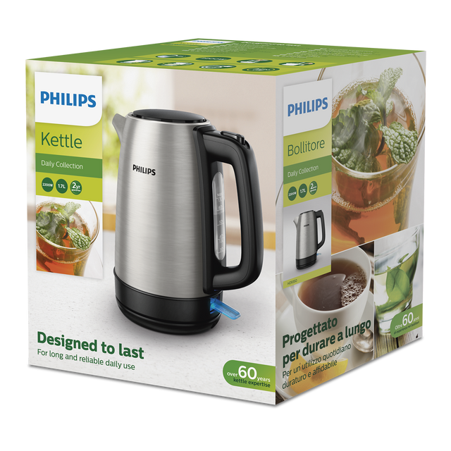 Philips | Daily Collection Kettle | HD9350/90 | Electric | 2200 W | 1.7 L | Stainless steel | 360° rotational base | Stainless steel