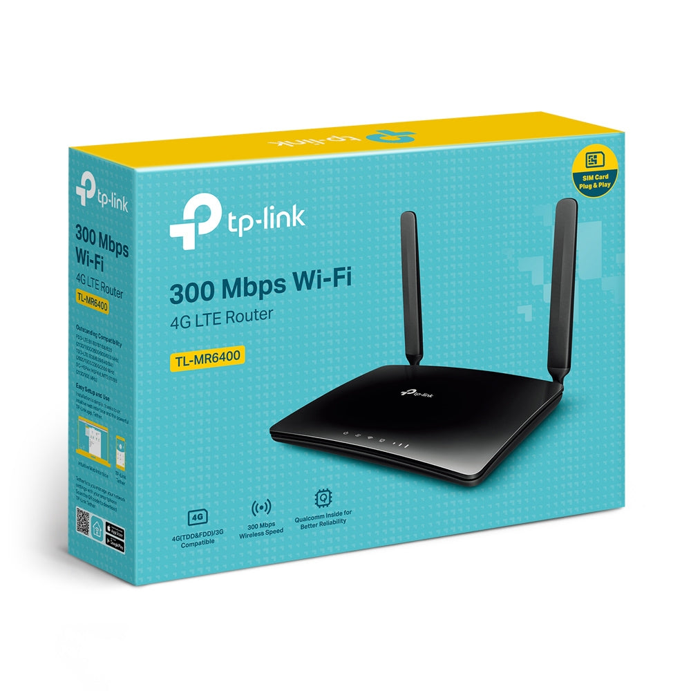 TP-LINK | 4G LTE Router | TL-MR6400 | 802.11n | 300 Mbit/s | 10/100 Mbit/s | Ethernet LAN (RJ-45) ports 3 | Mesh Support No | MU-MiMO No | 4G | Antenna type 2xExternal | No USB