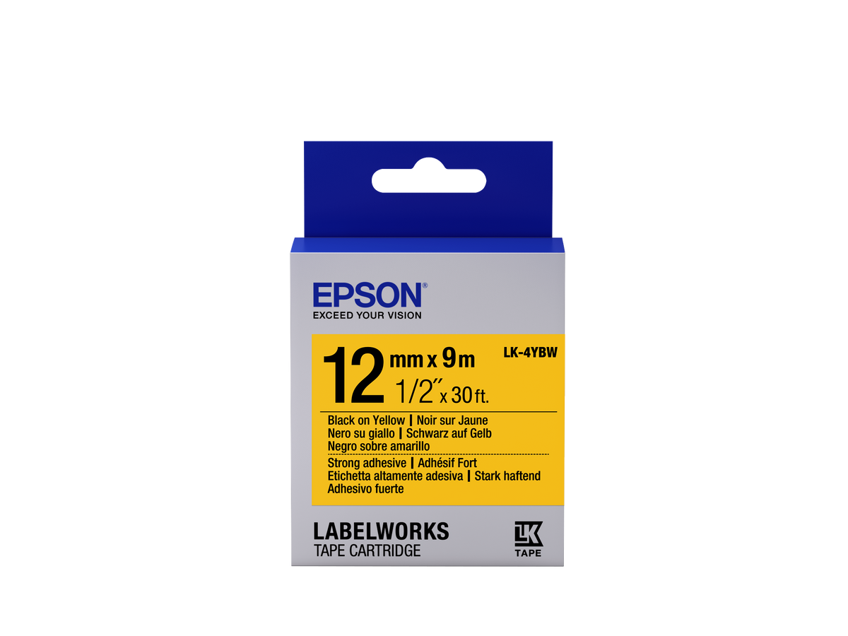 Epson LK-4YBW (C53S654014) Ženklinimo juostelė, Strong Adhesive, Black on Yellow, 12mm 9m