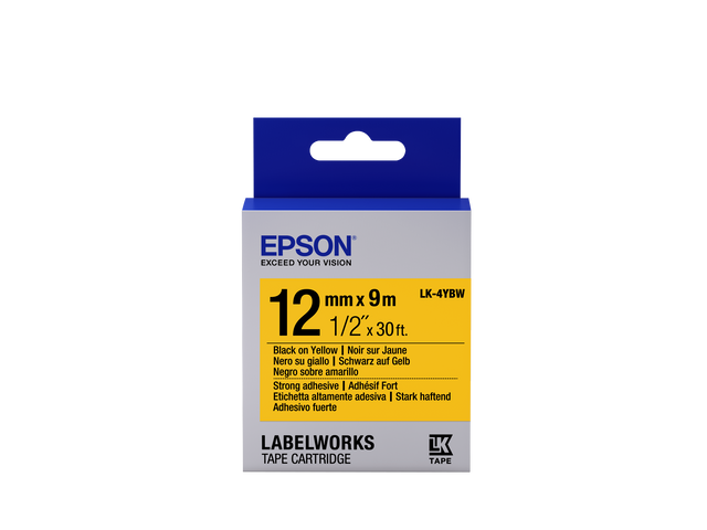 Epson LK-4YBW (C53S654014) Ženklinimo juostelė, Strong Adhesive, Black on Yellow, 12mm 9m