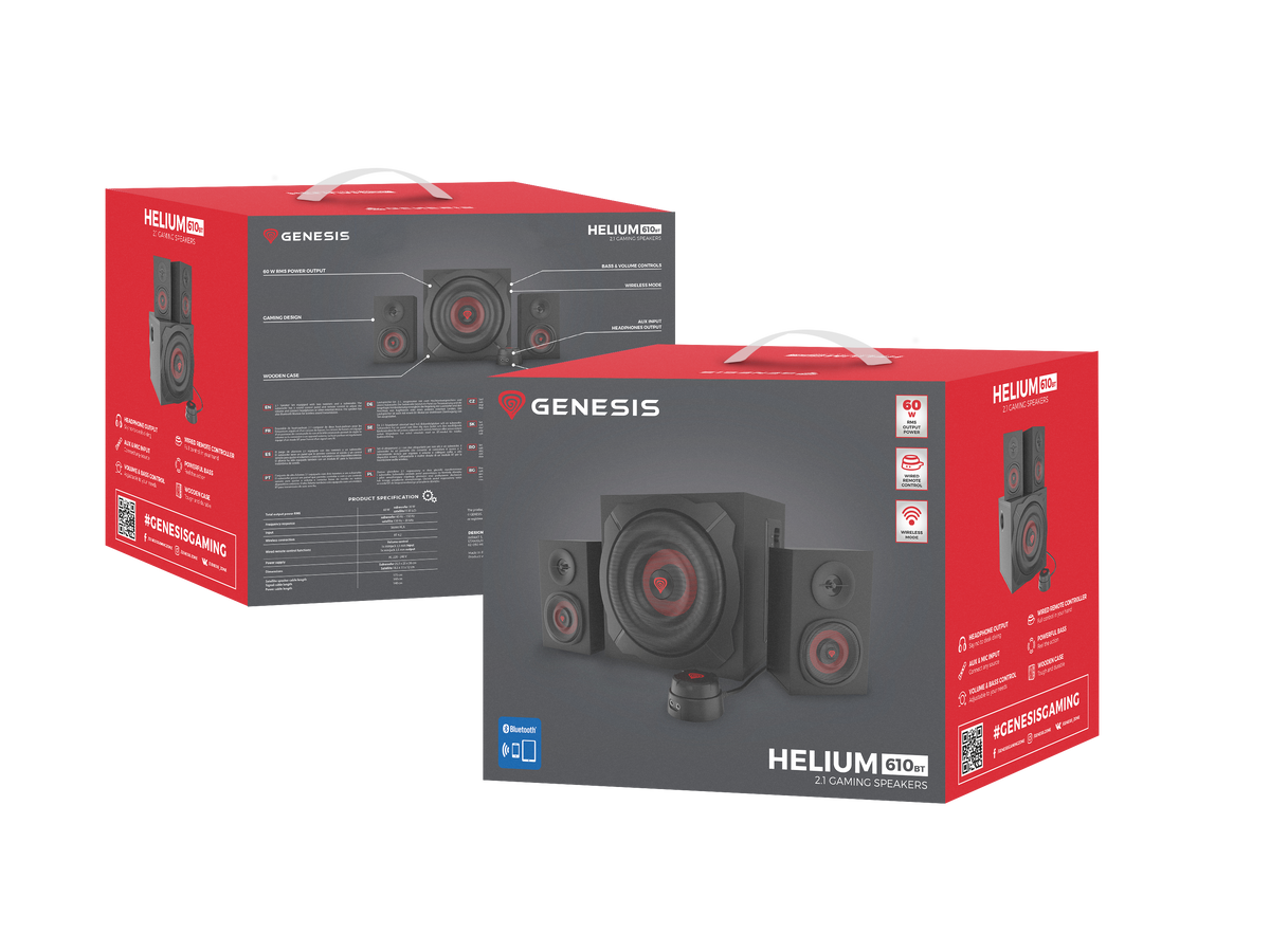 GENESIS Helium 610BT Computer Speakers, Wired, Bluetooth, Black | Genesis | Helium 610BT | Bluetooth | Red/Black
