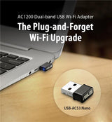 Asus | USB-AC53 NANO AC1200 Dual-band USB MU-MIMO Wi-Fi Adapter | 2.4GHz/5GHz | 36 month(s)