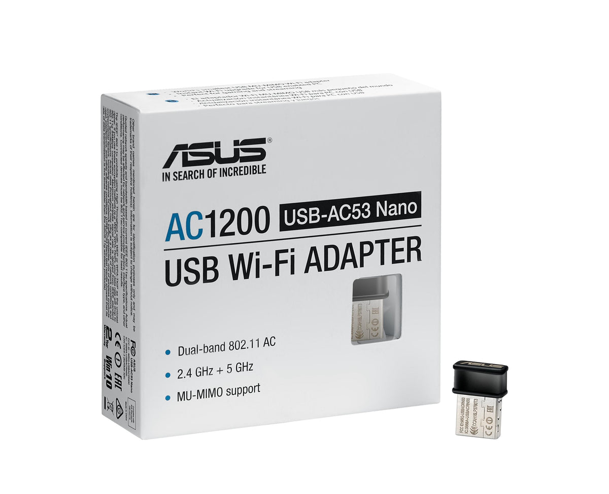 Asus | USB-AC53 NANO AC1200 Dual-band USB MU-MIMO Wi-Fi Adapter | 2.4GHz/5GHz | 36 month(s)