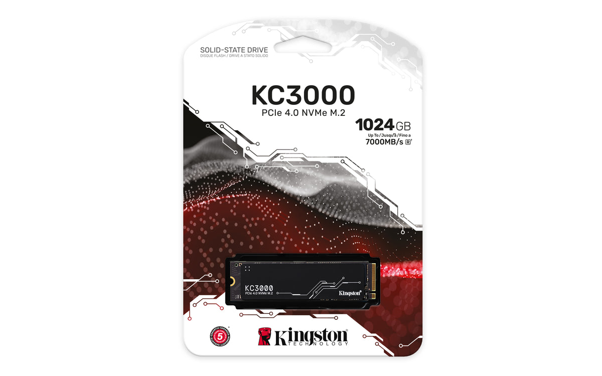 Kingston | SSD | KC3000 | 1024 GB | SSD form factor M.2 2280 | Solid-state drive interface PCIe 4.0 NVMe M.2 | Read speed 7000 MB/s | Write speed 6000 MB/s