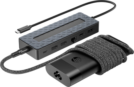 HP Universal USB-C Multiport Hub with 65W Power Adapter Notebook Charger – 2x USB-A, 2x USB-C(65W/Data), DisplayPort/HDMI, RJ-45, 1 year