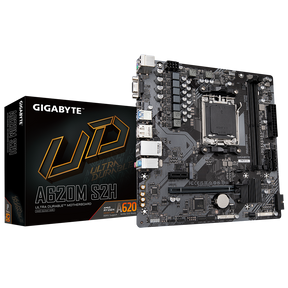 Gigabyte | A620M S2H 1.0 M/B | Processor family AMD | Processor socket AM5 | DDR5 DIMM | Memory slots 2 | Supported hard disk drive interfaces 	SATA, M.2 | Number of SATA connectors 4 | Chipset AMD A620 | Micro ATX