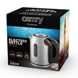 Camry | Kettle | CR 1253 | With electronic control | 2200 W | 1.7 L | Stainless steel | 360° rotational base | Stainless steel