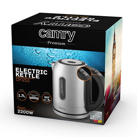 Camry | Kettle | CR 1253 | With electronic control | 2200 W | 1.7 L | Stainless steel | 360° rotational base | Stainless steel