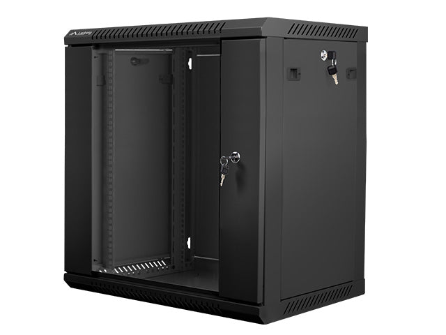 Lanberg | Rack cabinet 19" wall-mount 12U/600x450 (flat pack) with glass door | WF01-6412-10B | Black