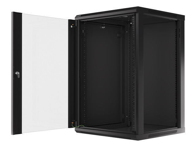 Lanberg | Rack cabinet 19" wall-mount 18U/600x600 (flat pack) with glass door | WF01-6618-10B | Black
