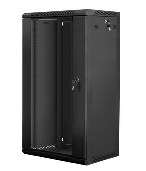 Lanberg | Rack cabinet 19" wall-mount 22U/600x450 (flat pack) with glass door | WF01-6422-10B | Black