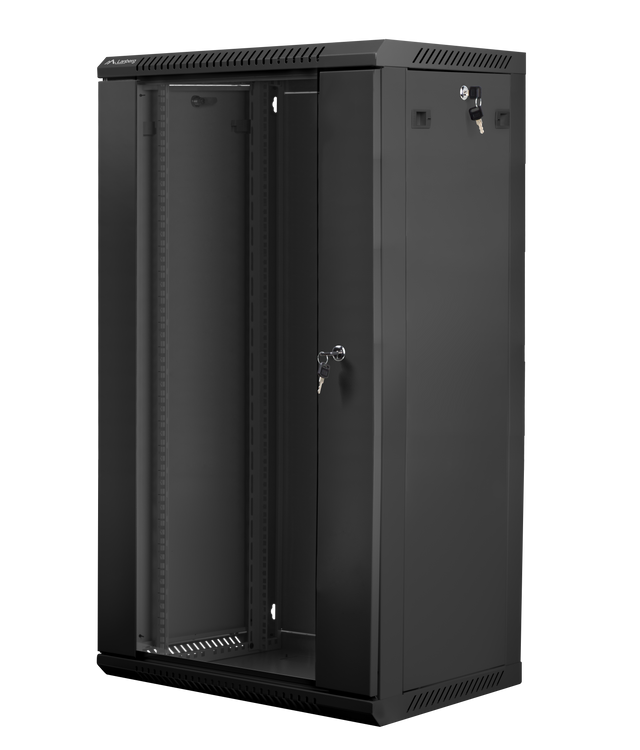 Lanberg | Rack cabinet 19" wall-mount 22U/600x450 (flat pack) with glass door | WF01-6422-10B | Black