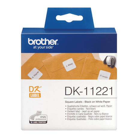 Brother DK-11221 (DK11221) Square Labels, Black on White, 23 mm, 1000 labels per roll