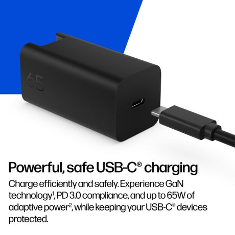 HP C90CKUT Nešiojamo kompiuterio įkroviklis 65W GaN, USB-C, EU, Juoda