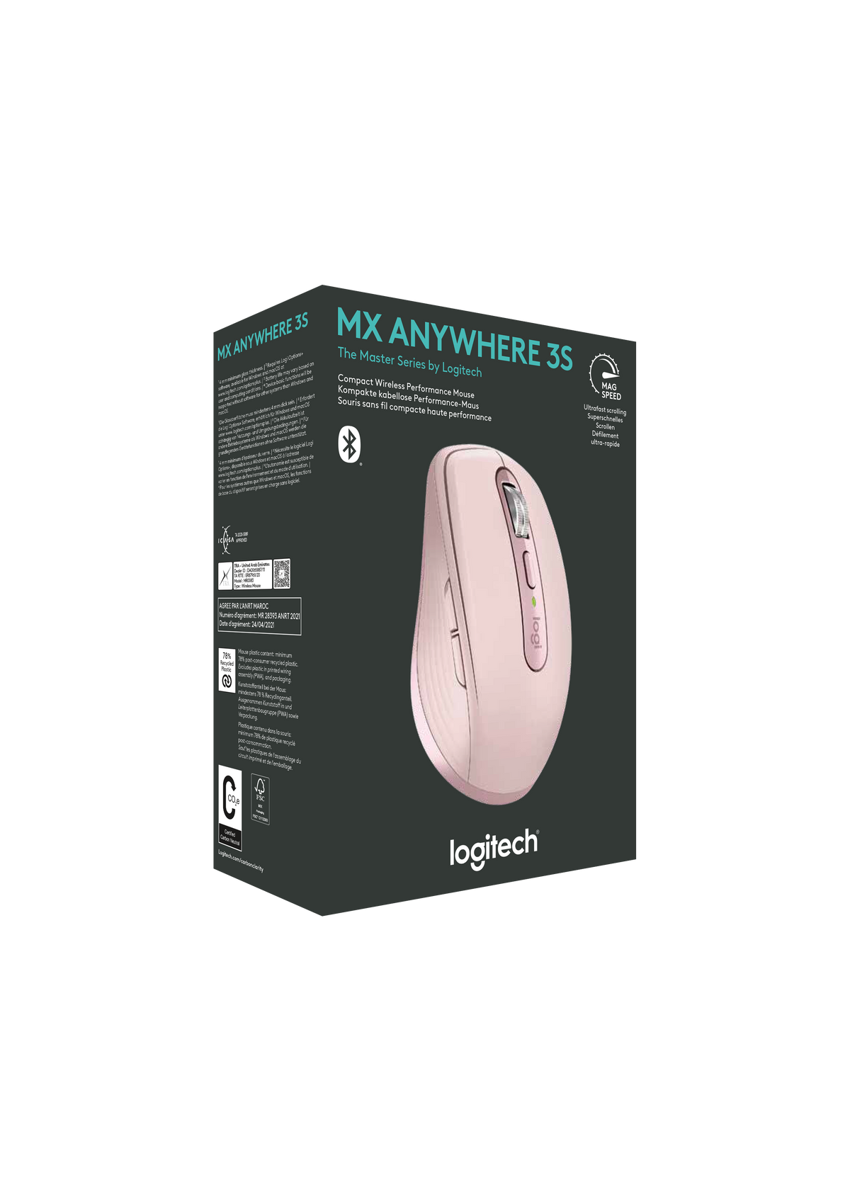 Belaidė pelė Logitech MX Anywhere 3S - RF Wireless + Bluetooth, Laser, 8000 DPI, Rose