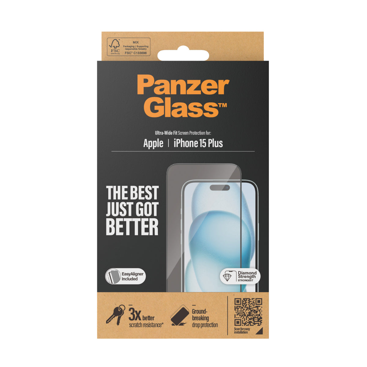 PanzerGlass | Screen protector | Apple | IPhone 15 Plus | Glass | Transparent | Ultra-wide fit, Scratch resistant, Drop protection, EasyAligner included