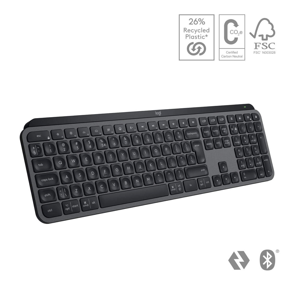 Logitech MX Keys S Belaidė klaviatūra, RF Wireless+Bluetooth, Illuminated, US Int, Graphite