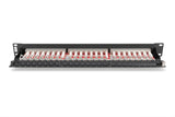 CAT 6A | Patch Panel | RJ45, 8P8C | Suitable for 483 mm (19") cabinet mounting; Transmission properties: Category 6A, Class EA; Area of application: Up to 500 MHz, 10GBase-T; Size:482.6 x 44 x 109mm | RJ45 shielding (Tinned bronze)