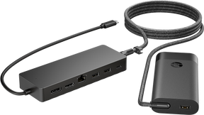 HP Universal USB-C Multiport Hub with 65W Power Adapter Notebook Charger – 2x USB-A, 2x USB-C(65W/Data), DisplayPort/HDMI, RJ-45, 1 year