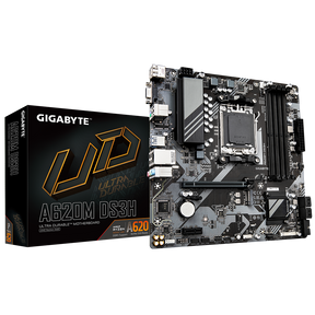 Gigabyte A620M DS3H | Processor family AMD | Processor socket AM5 | DDR5 | Supported hard disk drive interfaces M.2, SATA | Number of SATA connectors 4