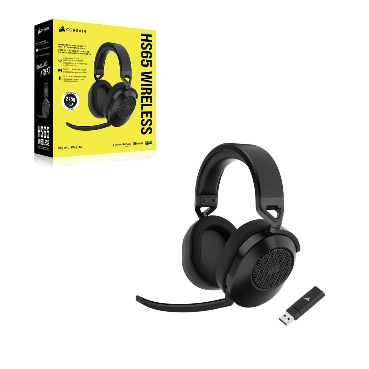 Corsair | Gaming Headset | HS65 | Wireless | Over-Ear | Microphone | Carbon | Wireless