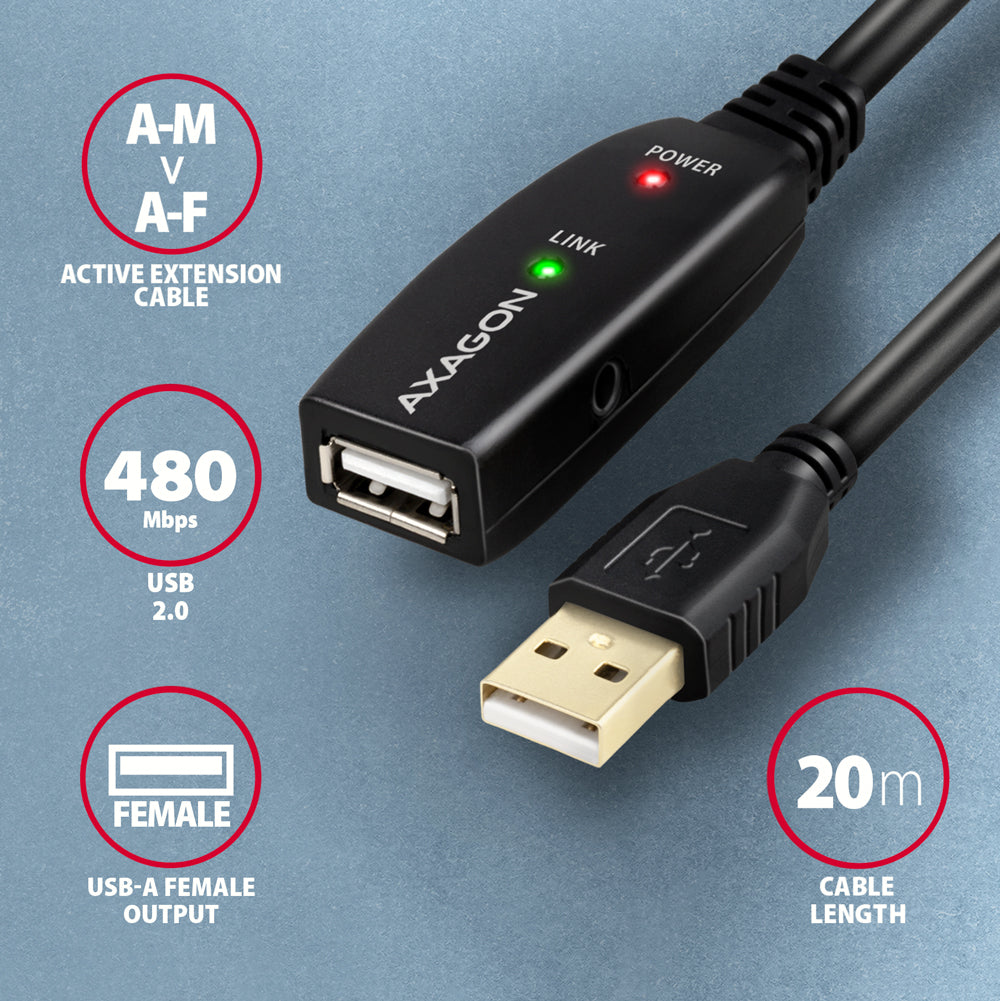 AXAGON | USB repeater cable | ADR-220 | USB Type-A to USB Type-A