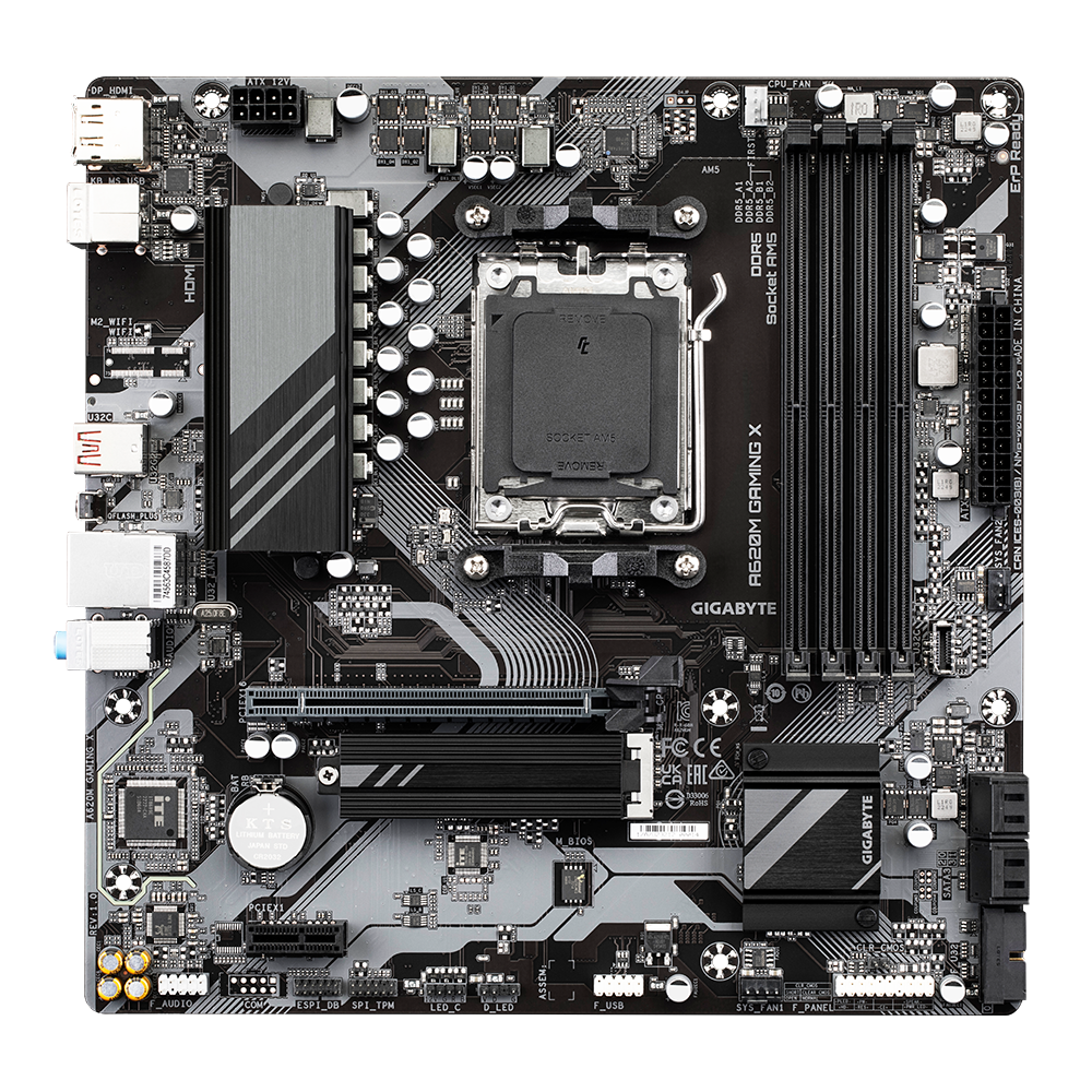 Gigabyte | A620M GAMING XG10 | Processor family AMD | Processor socket AM5 | DDR5 DIMM | Memory slots 4 | Supported hard disk drive interfaces 	SATA, M.2 | Number of SATA connectors 4 | Chipset AMD A620 | Micro ATX
