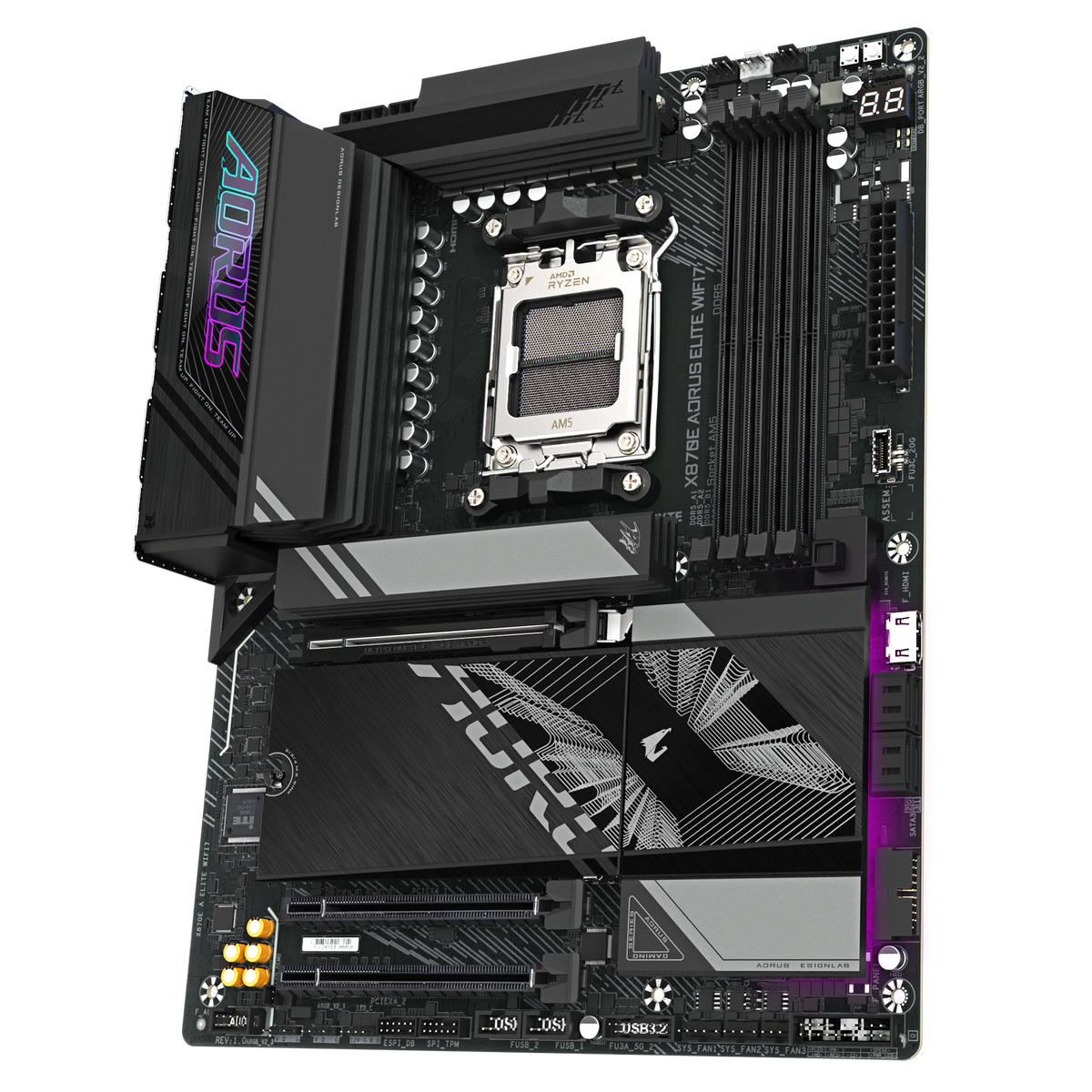 Gigabyte X870E A ELITE WIFI7 | Processor family AMD | Processor socket AM5 | DDR5 | Supported hard disk drive interfaces SATA, M.2 | Number of SATA connectors 4