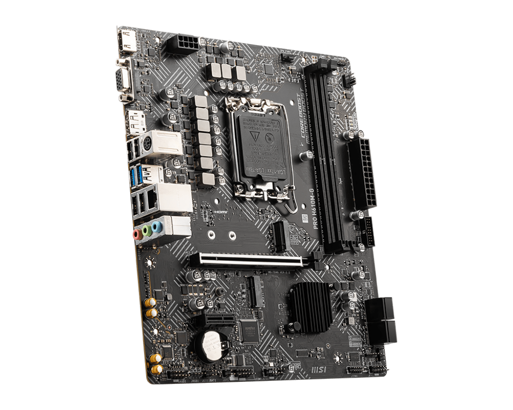 MSI | PRO H610M-G | Processor family Intel | Processor socket LGA1700 | DDR5 | Supported hard disk drive interfaces SATA, M.2 | Number of SATA connectors 4