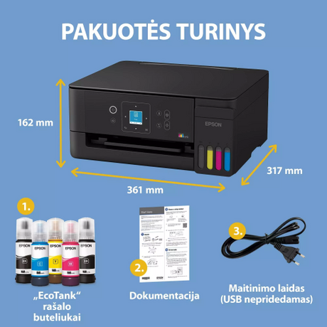 Epson EcoTank L3362 Spausdintuvas rašalinis spalvotas MFP A4 33 ppm USB Wi-Fi