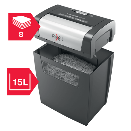 Rexel Momentum X308 Dokumentų naikiklis Particle-cut shredding 5x42mm P-3 15L, Pilka/Juoda